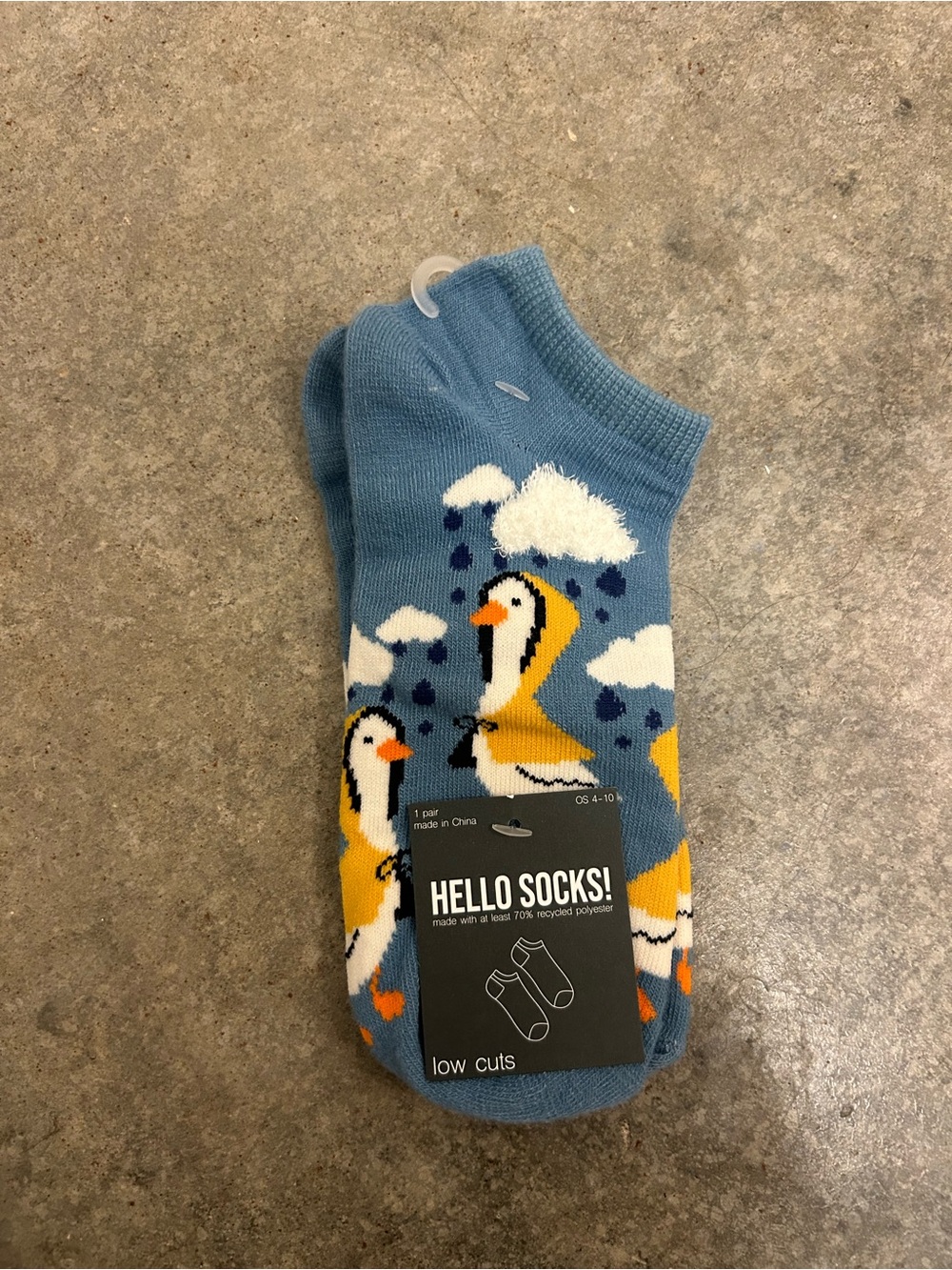 Hello Socks Duck Rainy Day Low Cut Socks Blue Novelty One Size 4-10 New